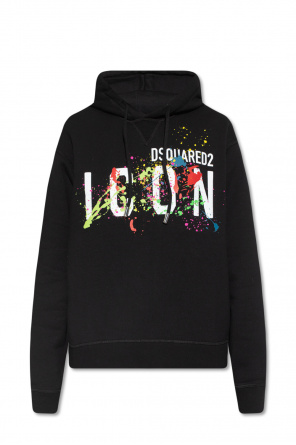 【関税&送料込】Dsquared Hoodie Logo hoodie Dsquared2 - embroidered stripe-trim hoodie